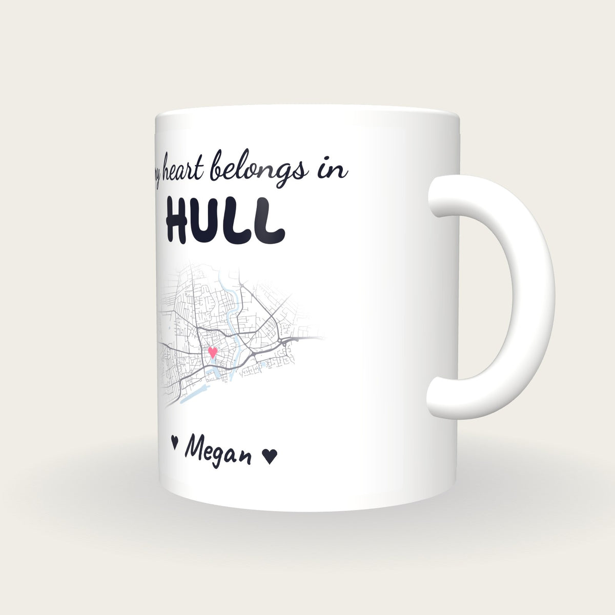 Personalised Hull Map Mug, My Heart Belongs In Hull, three-quarter view