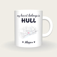 Personalised Hull Map Mug, My Heart Belongs In Hull, front