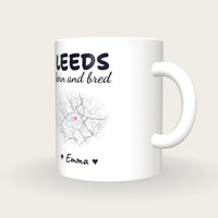 Personalised Leeds Map Mug, Leeds Born And Bred, three-quarter view