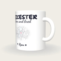 Personalised Leicester Map Mug, Leicester Born And Bred, three-quarter view