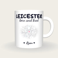 Personalised Leicester Map Mug, Leicester Born And Bred, front