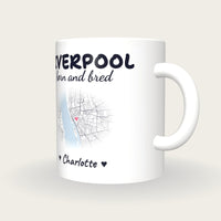 Personalised Liverpool Map Mug, Liverpool Born And Bred, three-quarter view