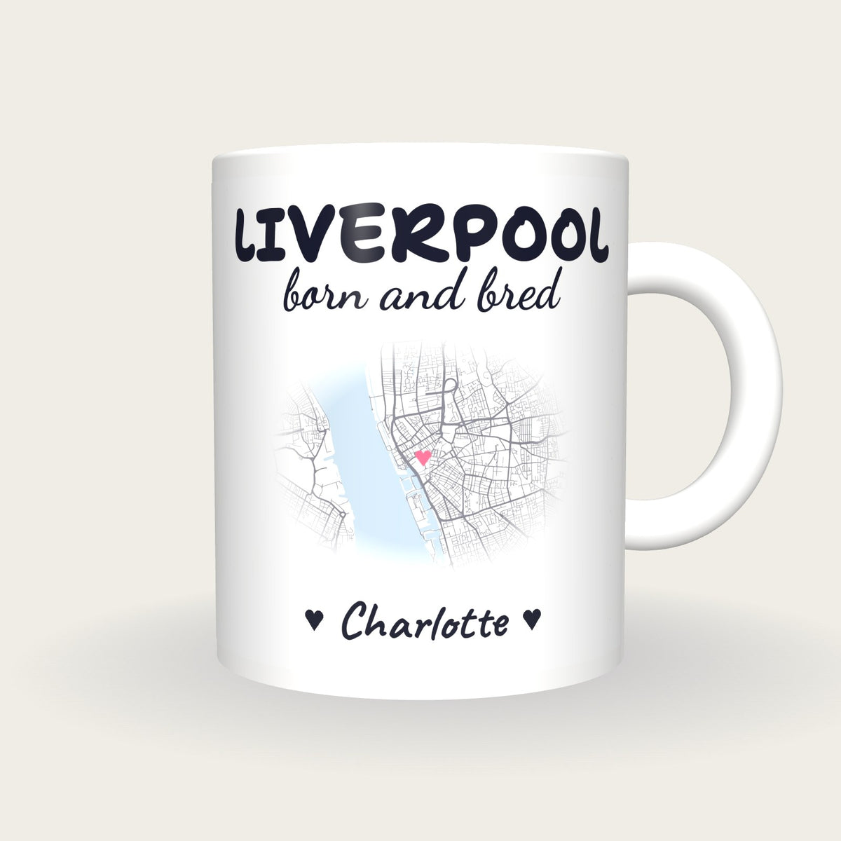 Personalised Liverpool Map Mug, Liverpool Born And Bred, front