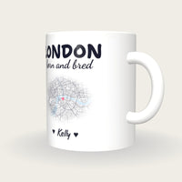 Personalised London Map Mug, London Born And Bred, three-quarter view