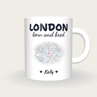 Personalised London Map Mug, London Born And Bred, front