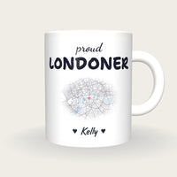 Personalised London Map Mug, Proud Londoner, front