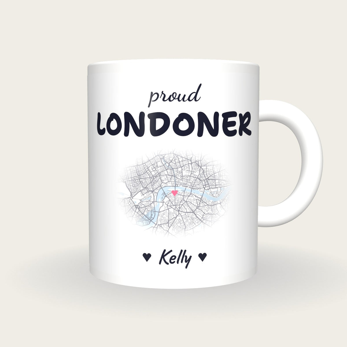 Personalised London Map Mug, Proud Londoner, front