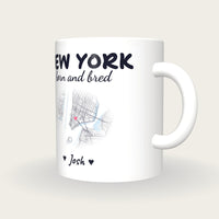 Personalised New York Map Mug, New York Born And Bred, three-quarter view