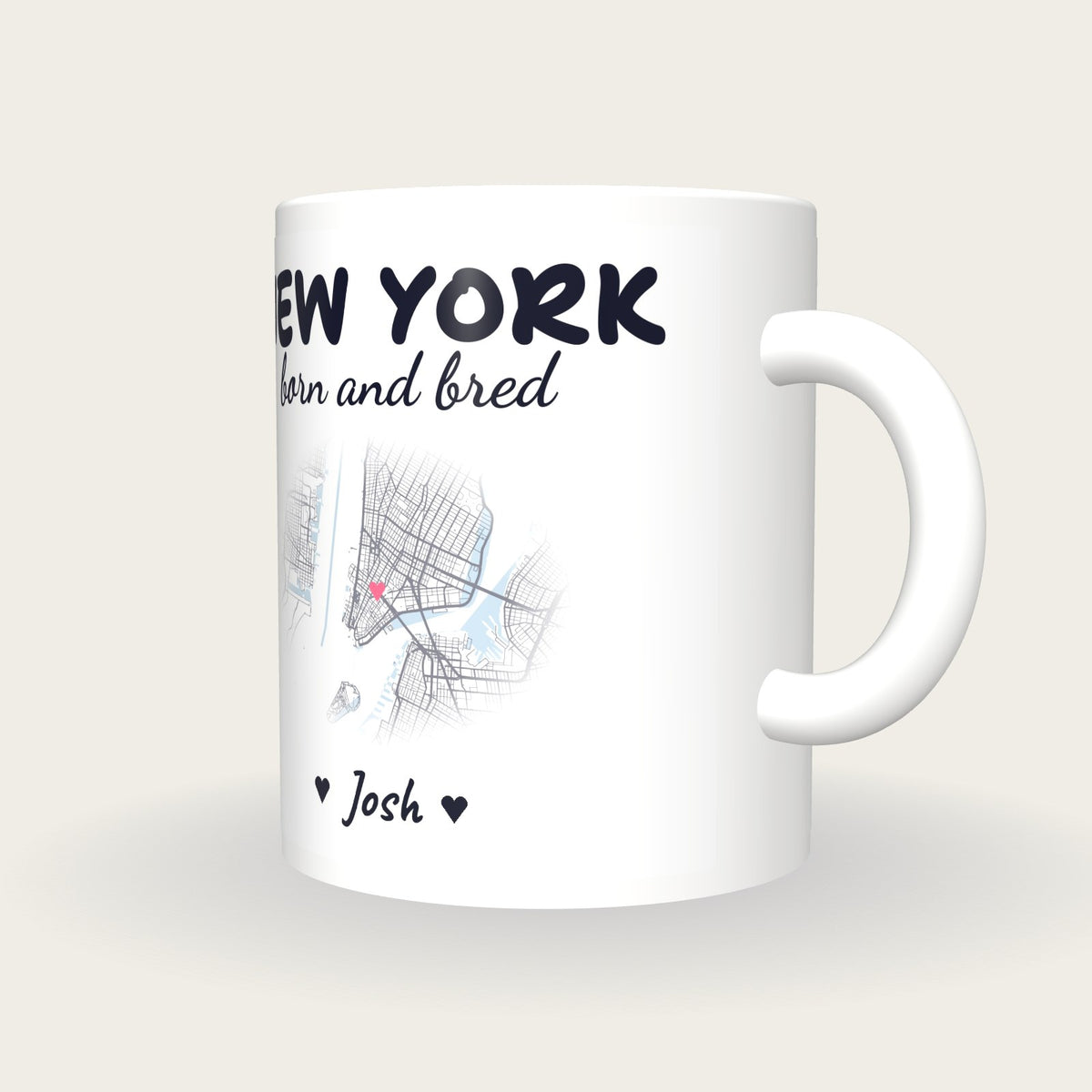 Personalised New York Map Mug, New York Born And Bred, three-quarter view