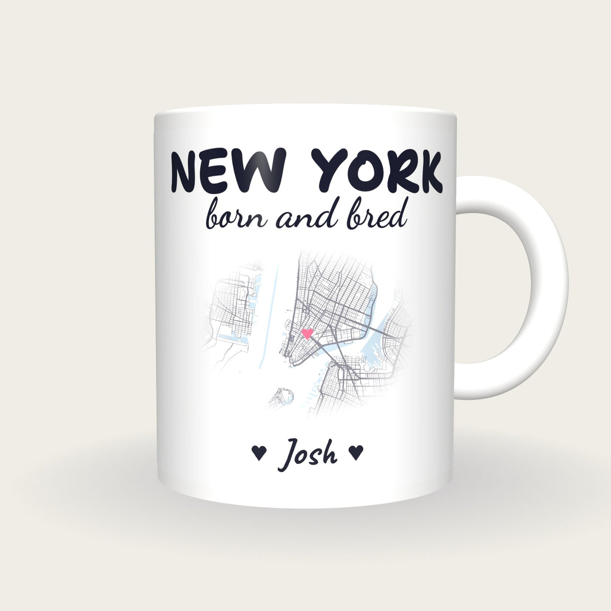 Personalised New York Map Mug, New York Born And Bred, front