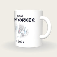 Personalised New York Map Mug, Proud New Yorker, three-quarter view