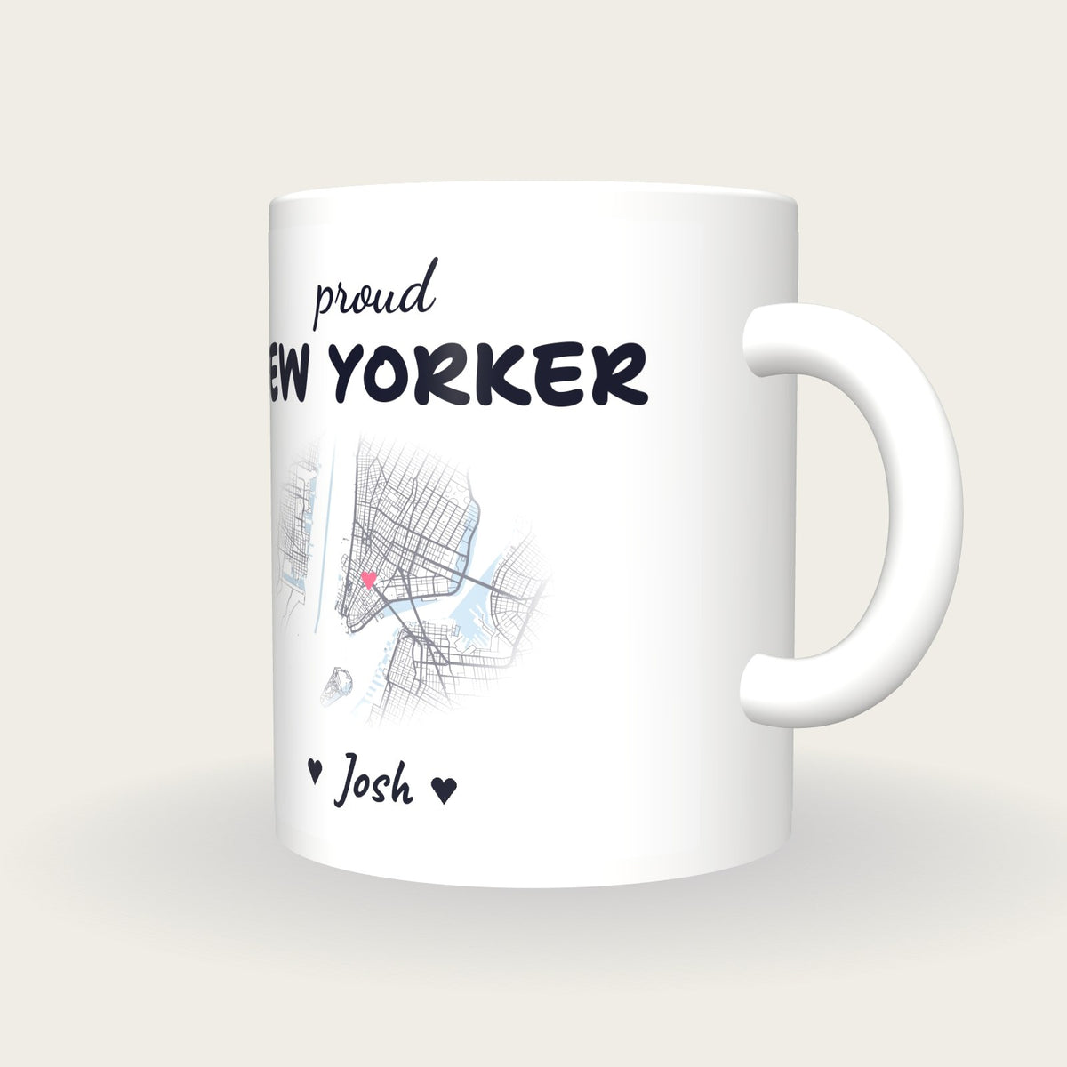 Personalised New York Map Mug, Proud New Yorker, three-quarter view