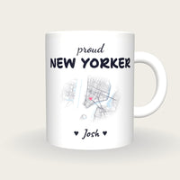 Personalised New York Map Mug, Proud New Yorker, front