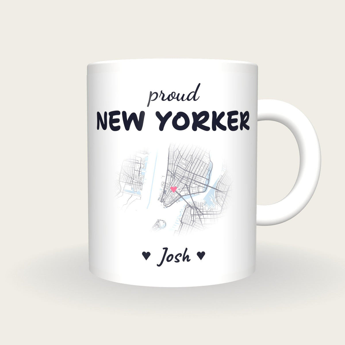 Personalised New York Map Mug, Proud New Yorker, front