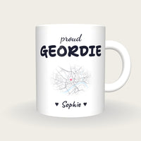 Personalised Newcastle Map Mug, Proud Geordie, front