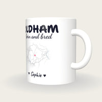 Personalised Oldham Map Mug, Oldham Born And Bred, three-quarter view
