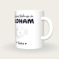 Personalised Oldham Map Mug, My Heart Belongs In Oldham, three-quarter view