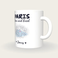 Personalised Paris Map Mug, Paris Born And Bred, three-quarter view