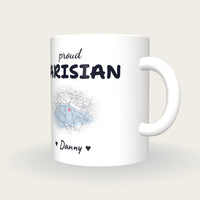 Personalised Paris Map Mug, Proud Parisian, three-quarter view