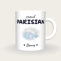 Personalised Paris Map Mug, Proud Parisian, front