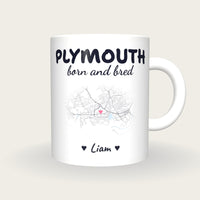 Personalised Plymouth Map Mug, Plymouth Born And Bred, front