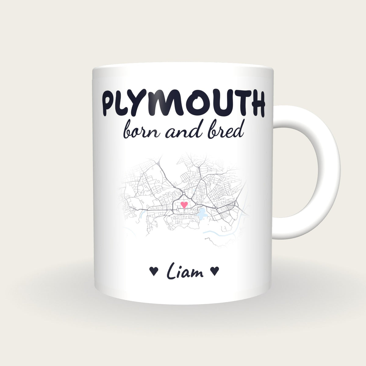 Personalised Plymouth Map Mug, Plymouth Born And Bred, front