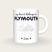 Personalised Plymouth Map Mug, My Heart Belongs In Plymouth, front