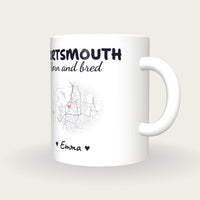 Personalised Portsmouth Map Mug, Portsmouth Born And Bred, three-quarter view