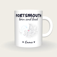 Personalised Portsmouth Map Mug, Portsmouth Born And Bred, front