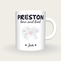 Personalised Preston Map Mug, Preston Born And Bred, front