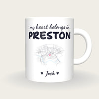Personalised Preston Map Mug, My Heart Belongs In Preston, front