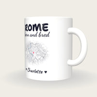 Personalised Rome Map Mug, Rome Born And Bred, three-quarter view