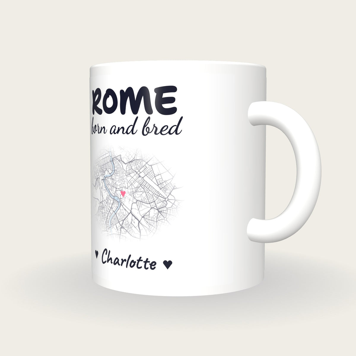 Personalised Rome Map Mug, Rome Born And Bred, three-quarter view