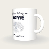 Personalised Rome Map Mug, My Heart Belongs In Rome, three-quarter view