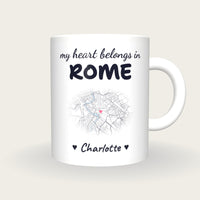 Personalised Rome Map Mug, My Heart Belongs In Rome, front