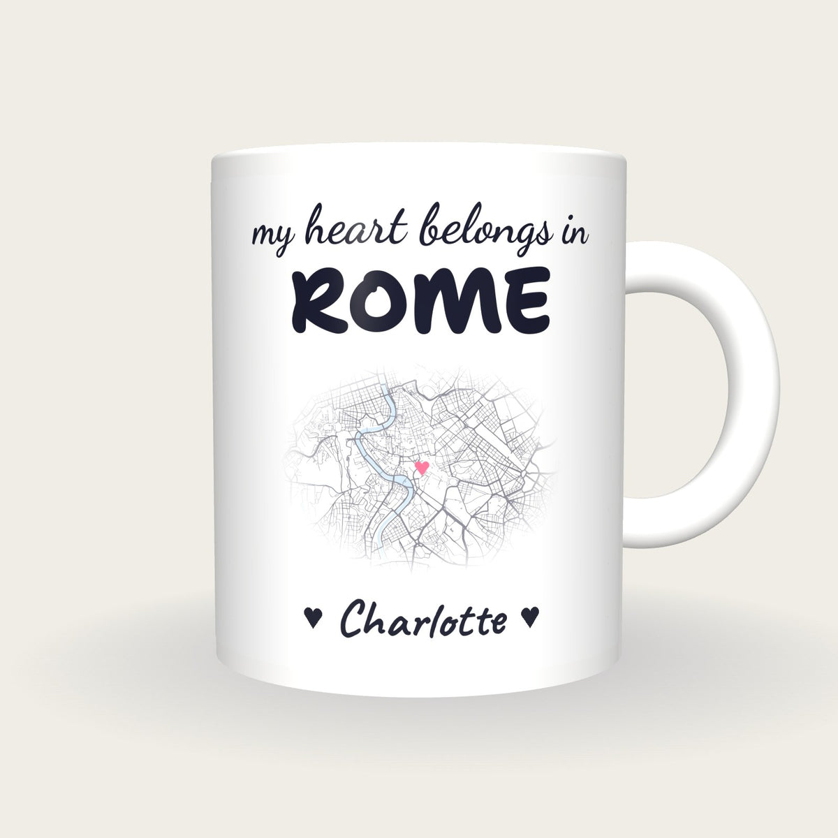 Personalised Rome Map Mug, My Heart Belongs In Rome, front