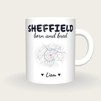 Personalised Sheffield Map Mug, Sheffield Born And Bred, front