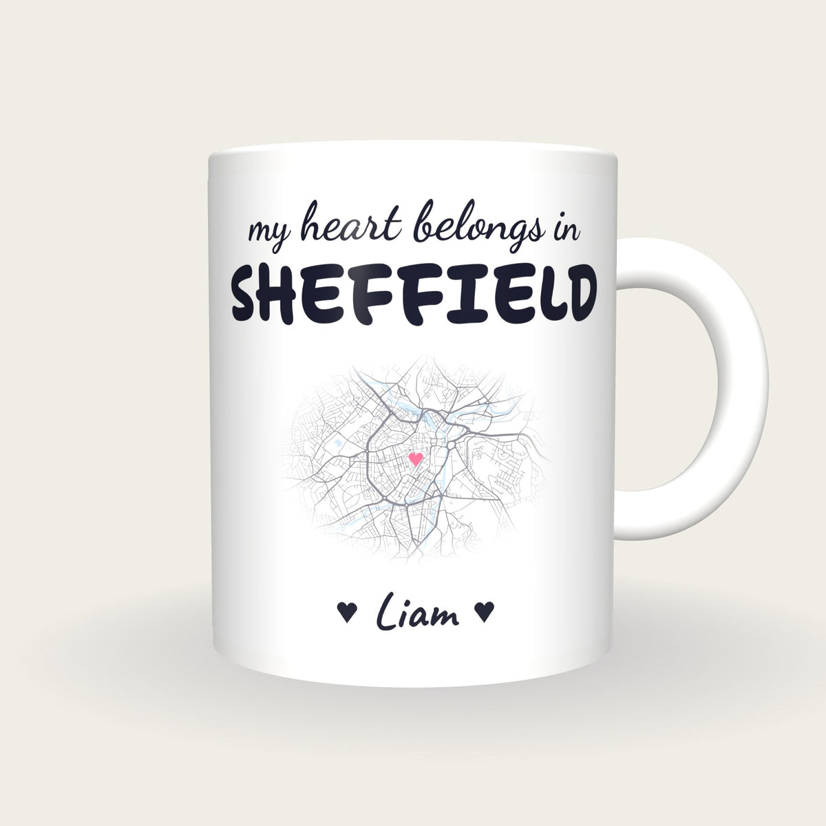 Personalised Sheffield Map Mug, My Heart Belongs In Sheffield, front