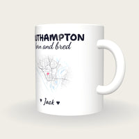 Personalised Southampton Map Mug, Southampton Born And Bred, three-quarter view