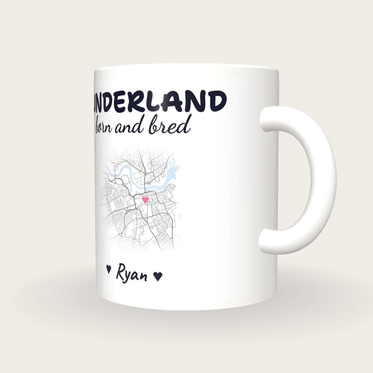 Personalised Sunderland Map Mug, Sunderland Born And Bred, three-quarter view