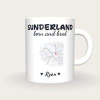 Personalised Sunderland Map Mug, Sunderland Born And Bred, front