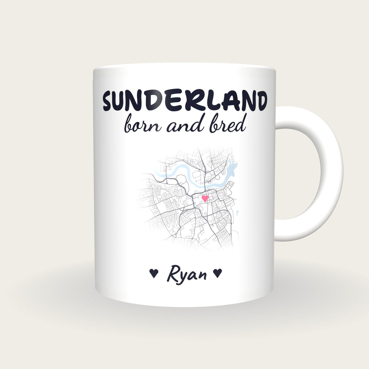 Personalised Sunderland Map Mug, Sunderland Born And Bred, front