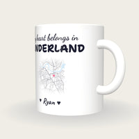 Personalised Sunderland Map Mug, My Heart Belongs In Sunderland, three-quarter view