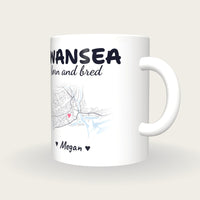 Personalised Swansea Map Mug, Swansea Born And Bred, three-quarter view