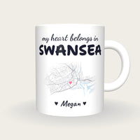 Personalised Swansea Map Mug, My Heart Belongs In Swansea, front