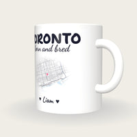 Personalised Toronto Map Mug, Toronto Born And Bred, three-quarter view