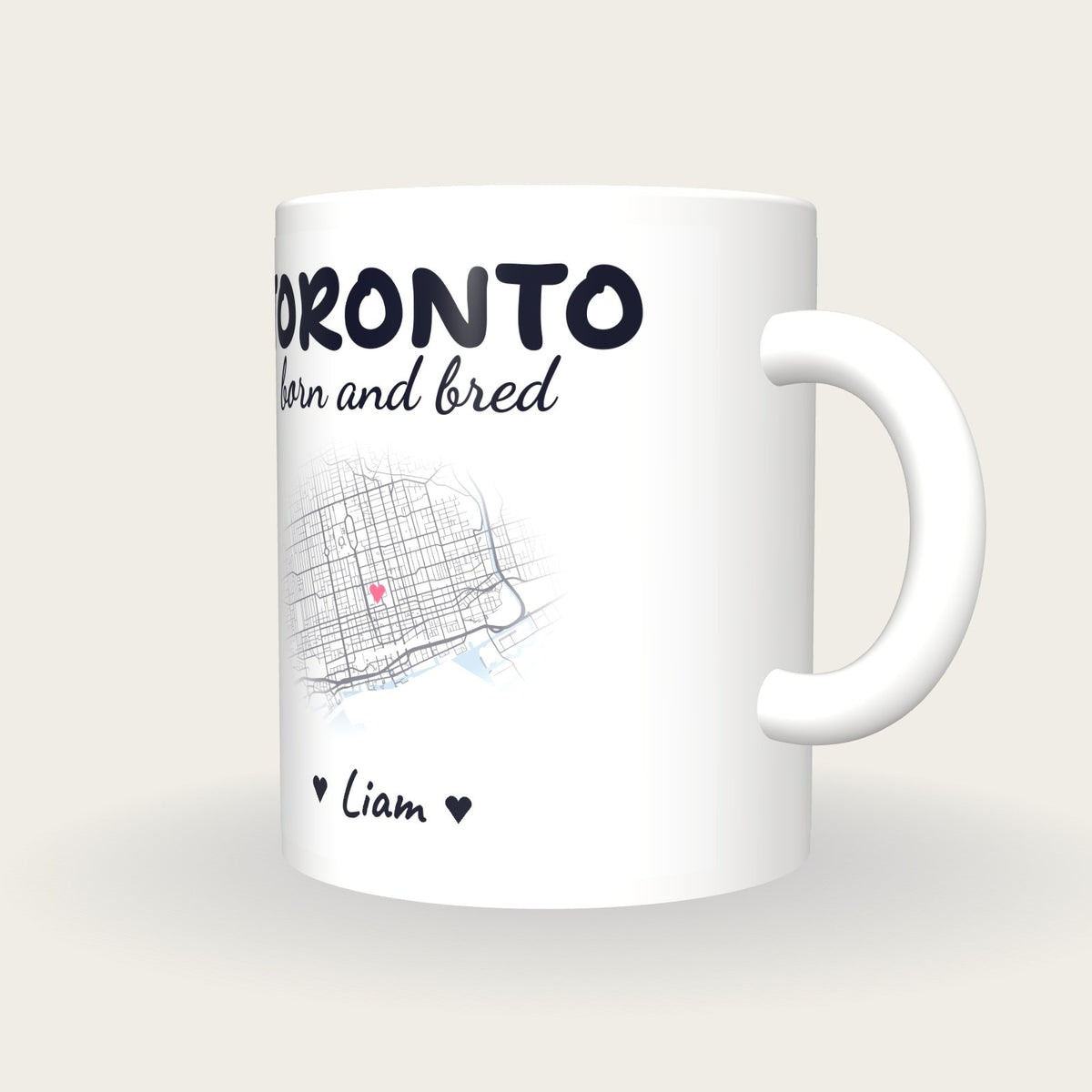 Personalised Toronto Map Mug, Toronto Born And Bred, three-quarter view