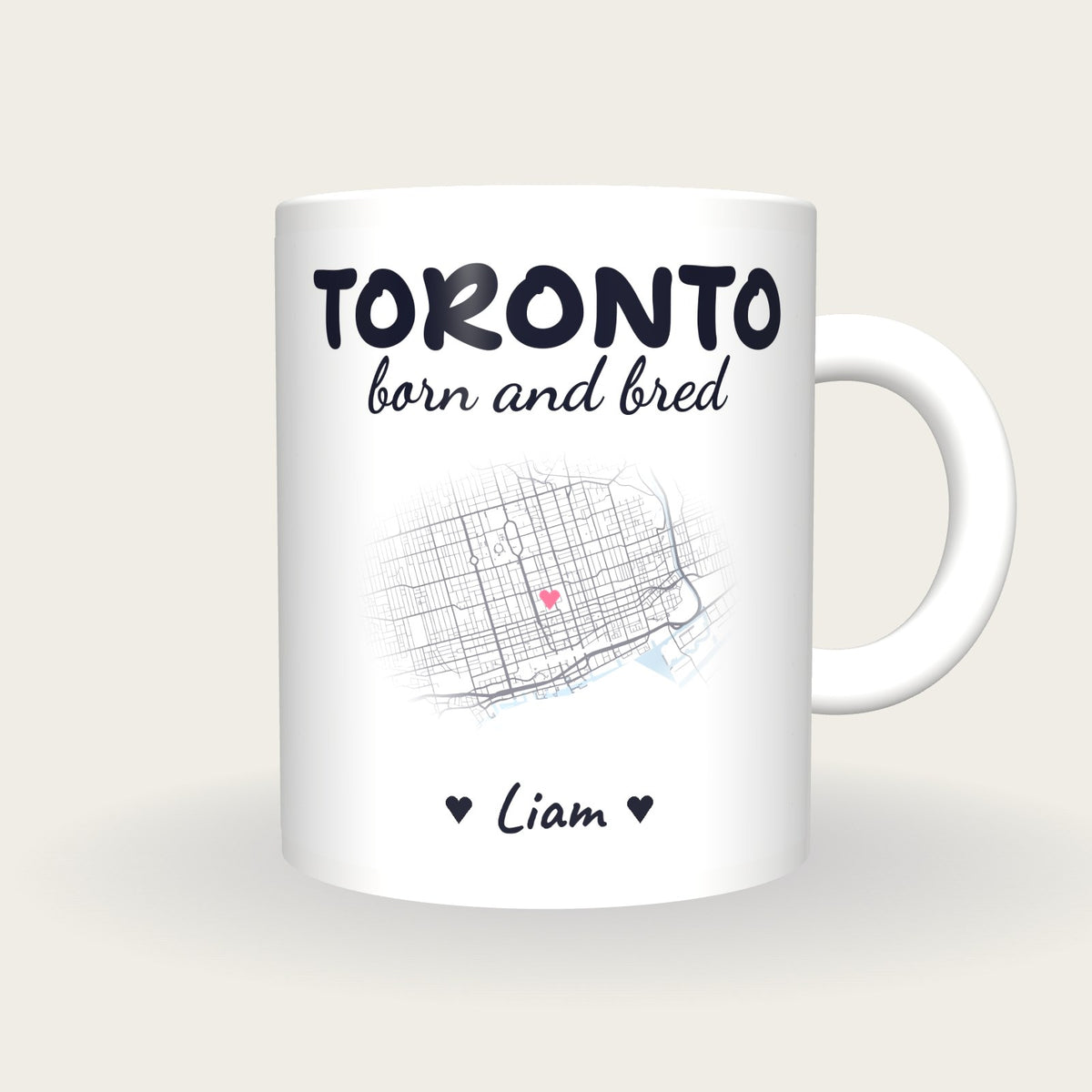 Personalised Toronto Map Mug, Toronto Born And Bred, front