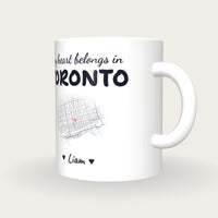 Personalised Toronto Map Mug, My Heart Belongs In Toronto, three-quarter view