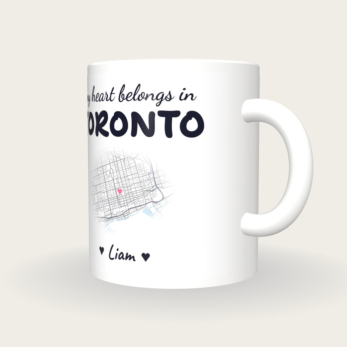 Personalised Toronto Map Mug, My Heart Belongs In Toronto, three-quarter view